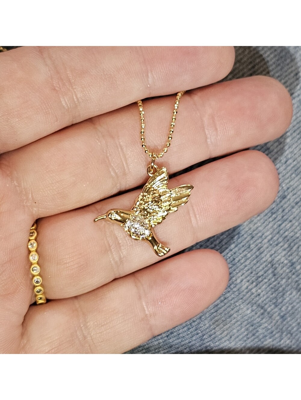 Beautiful Hummingbird Pendant 14k Gold-plated CZ Adjustable Necklace